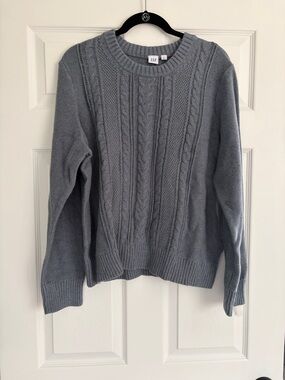 GAP Gray Cable Knit Crew Sweater